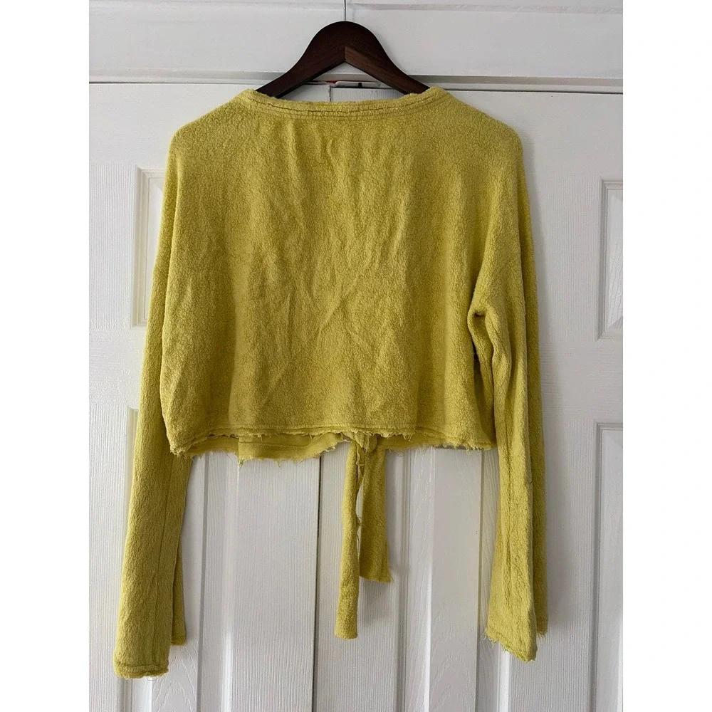 Free People Emma's Yellow Tie Front Henley Long‎ Sleeve Textured Knit Top XS